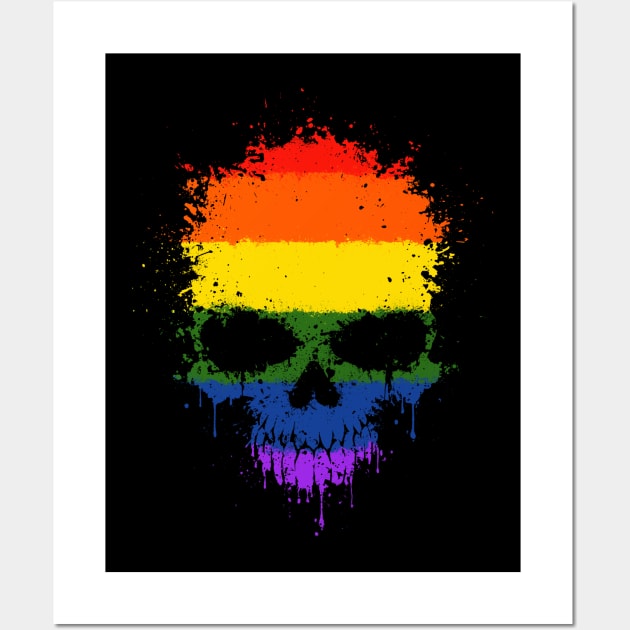 Chaotic Gay Pride Rainbow Flag Splatter Skull Wall Art by jeffbartels